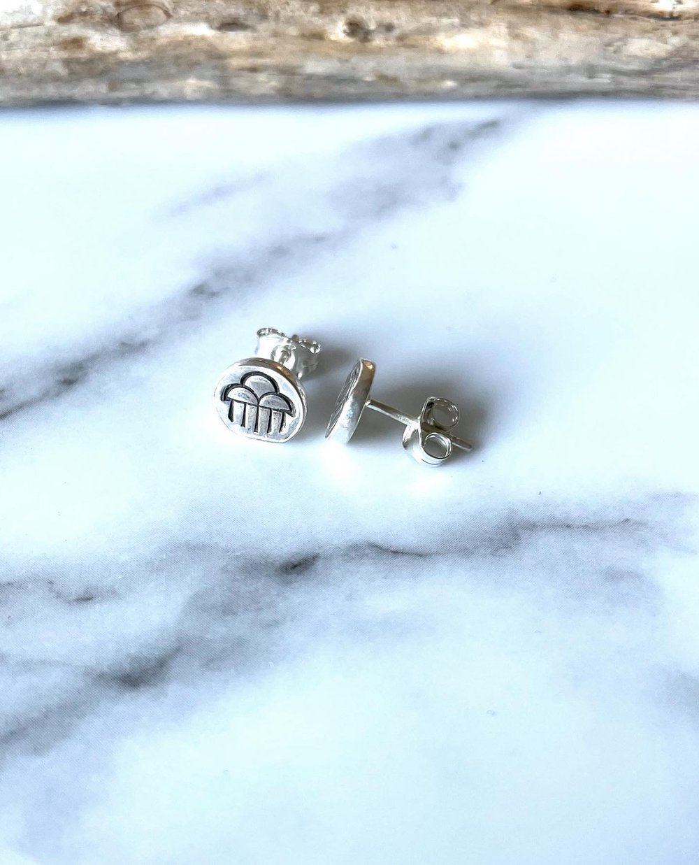 Handmade Sterling Silver Rain Cloud Stud Earrings 925