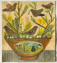 A wild bird garden in spring - larger book page artwork 