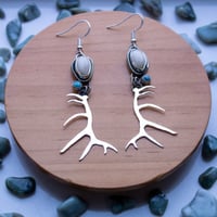 Image 1 of Elk Ivory & Turquoise Antler Earrings 