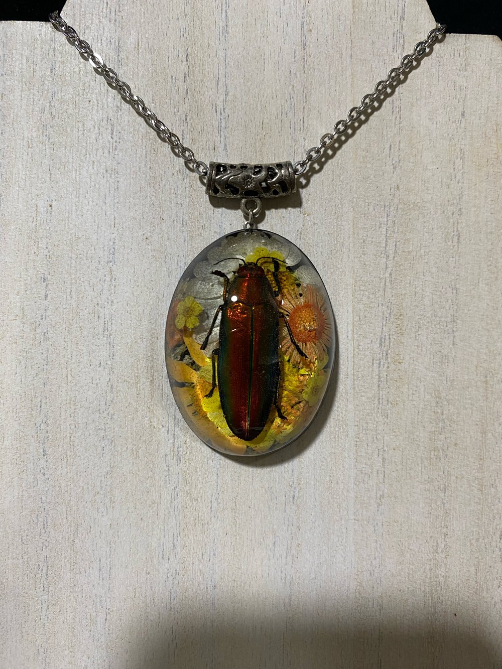 Floral Jewel Beetle Pendant 