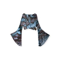 Image 1 of ♻️ UPCYCLED L Knit Bell Sleeve Crop Top in Moody Ice Dye
