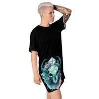 Image 2 of Colorful Floral Bull Skull on Black T-shirt dress