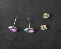 Image 3 of Pink White Blue Pour Painted Stud Earrings-Fluid Art Jewelry 