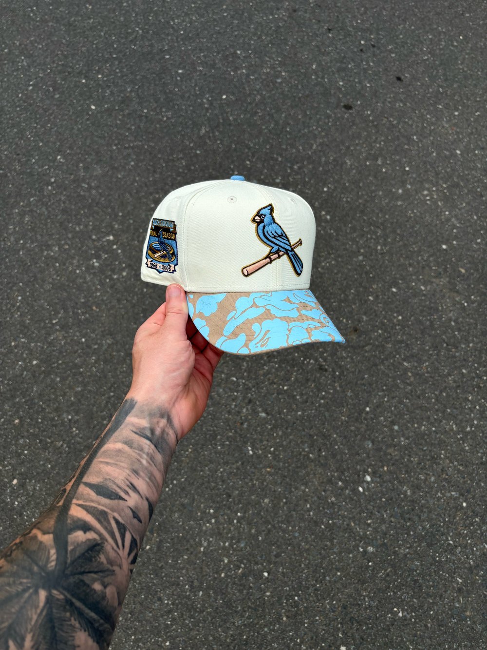 Image of TRI TONE STONE SKY BLUE ST LOUIS CARDINALS CUSTOM FITTED CAP