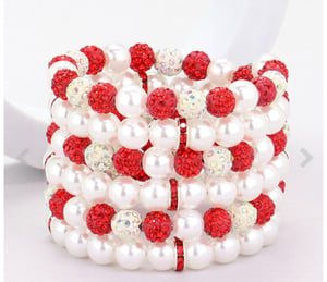 Image of Pearl Shamballa Ball Beaded Adjustable Strand Bracelet