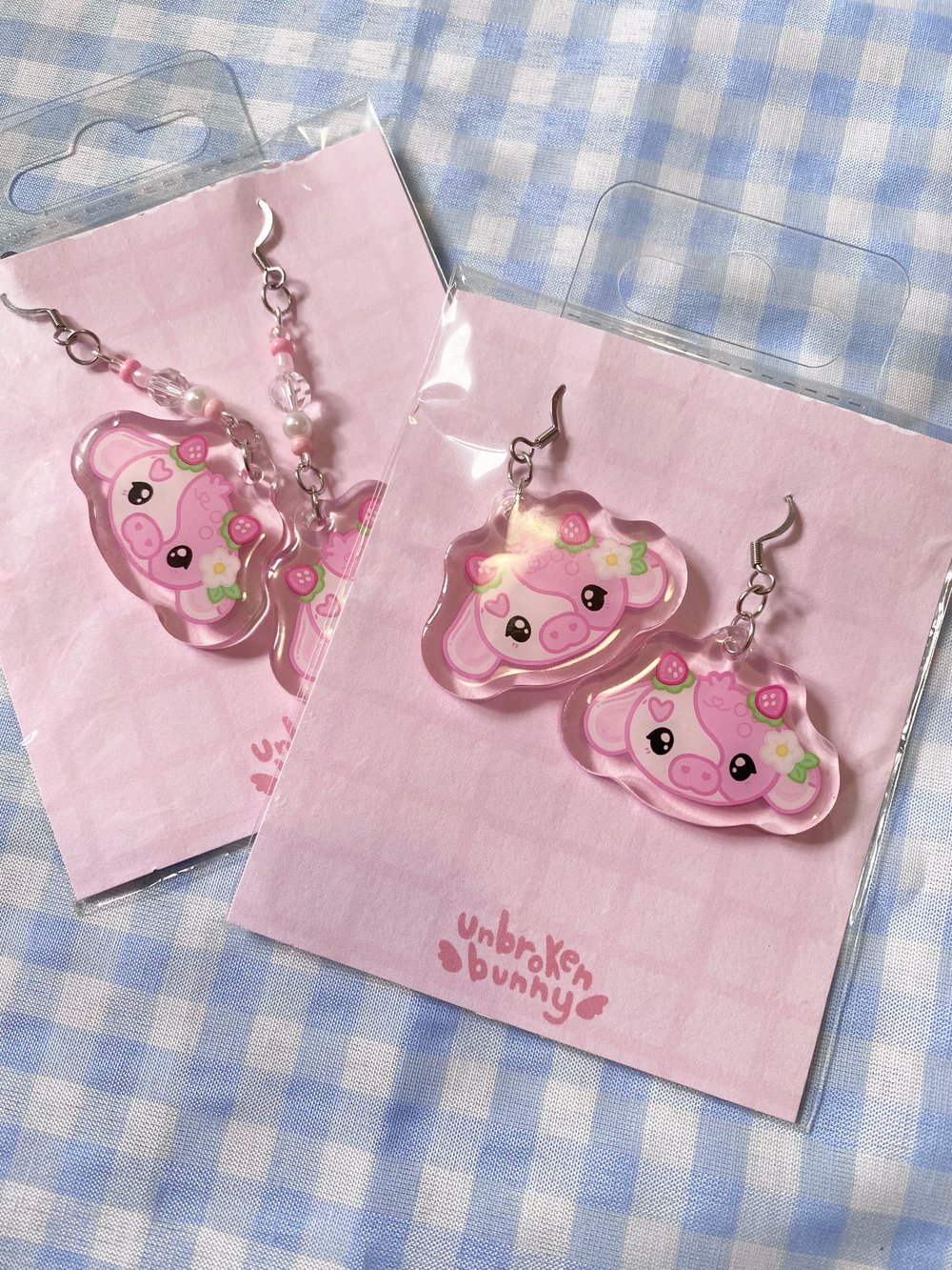 Strawberry cow earrings v2