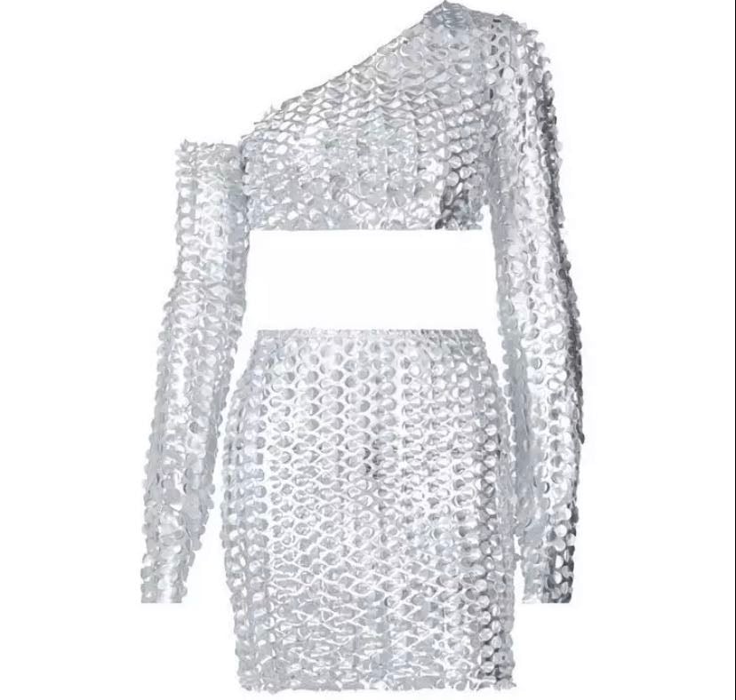Image of Silver see-through two-piece skirt set 