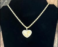Image 2 of 14k Gold plated Necklace & Guadalupe heart shape pendent with rhinestones