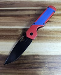 Image 2 of Kizer Cutlery Militaw Folding Knife 3.38" Black Nitro V Steel Blade Red/Blue G10