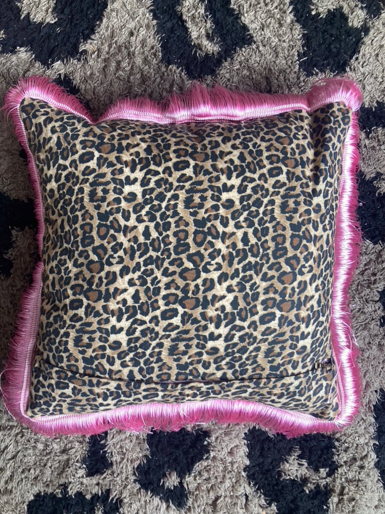 pink Pinup Girl with leopard print Cushion cover Image 5