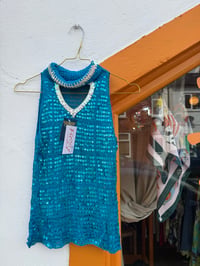 Blue Sequin Roll Neck Top One Size