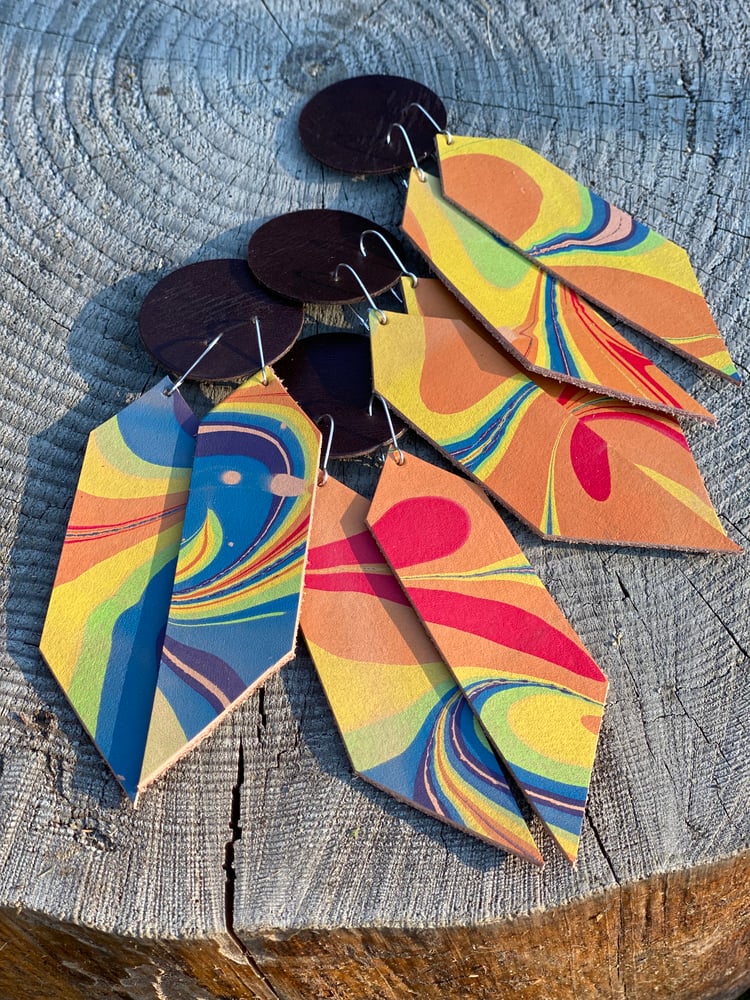 Image of RAINBOW Marbled Leather Earrings