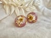 Large Droplet Stud Earrings - Chamomile, Gold & Chameleon Red