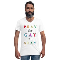 "PRAY THE GAY TO STAY" Unisex V-Neck Tee by InVision LA