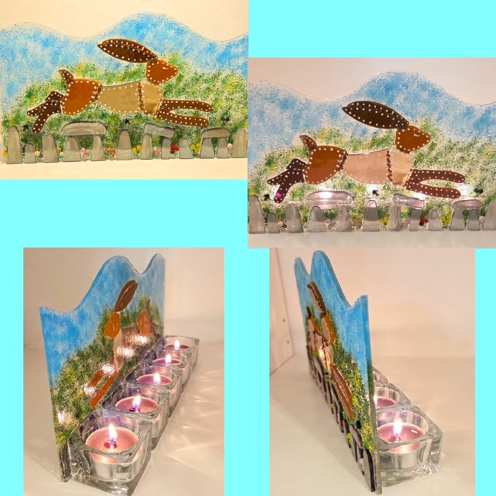 Image of Leaping Stonehenge Hare Tea Light Holder