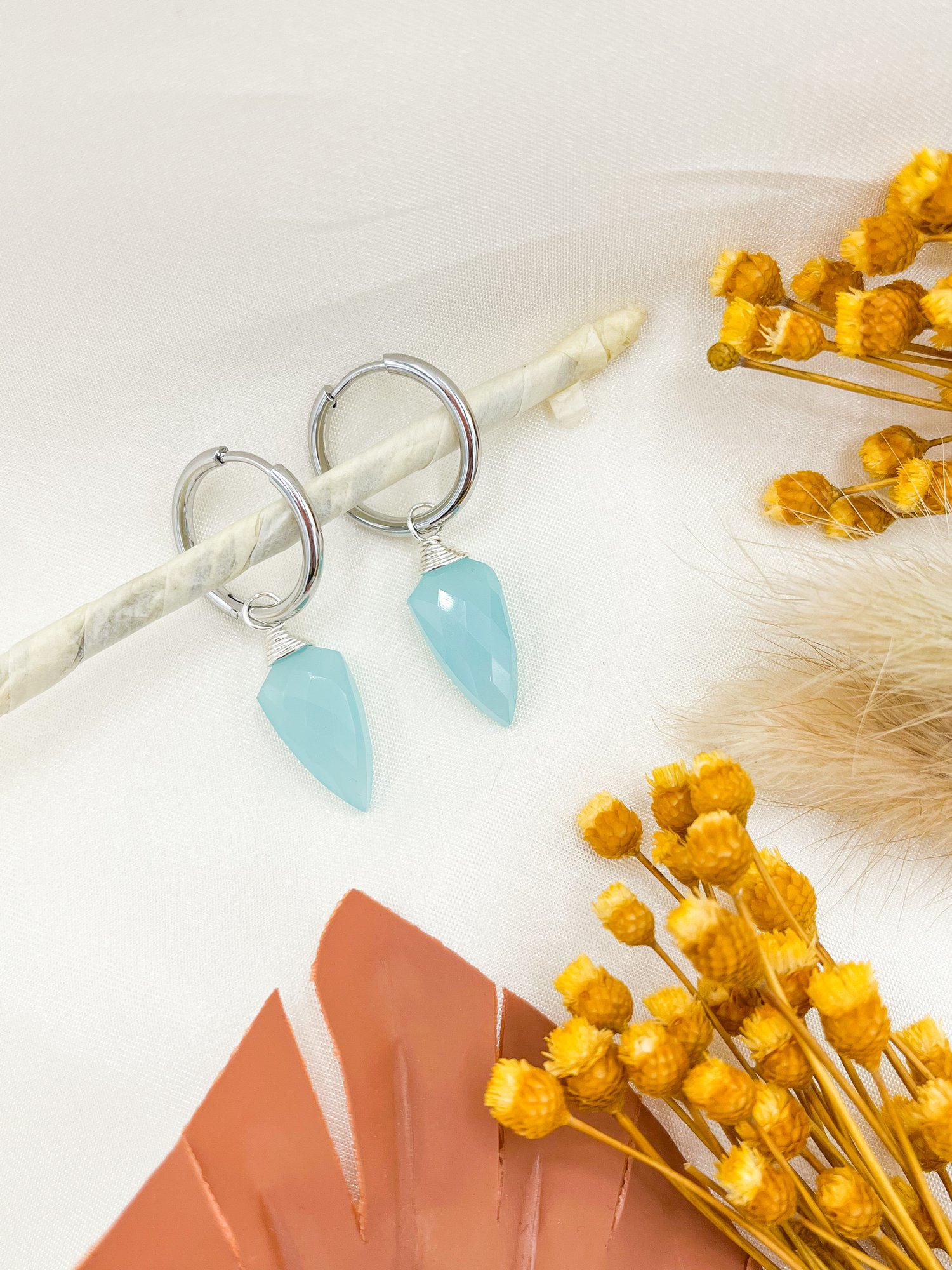 Image of chunky silver hoops • aqua chalcedony