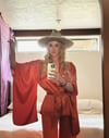 70s red satin kimono trouser suit