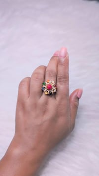 Image 1 of ADR45011_ Nawaratna Gold Plated American Diamond Adjustable Ring