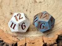 Image 4 of Hope and Fear Duality Dice | Handmade Pair of D12 Dice Beige and Blue