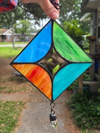 Image 2 of Stained glass suncatcher with large quartz crystal