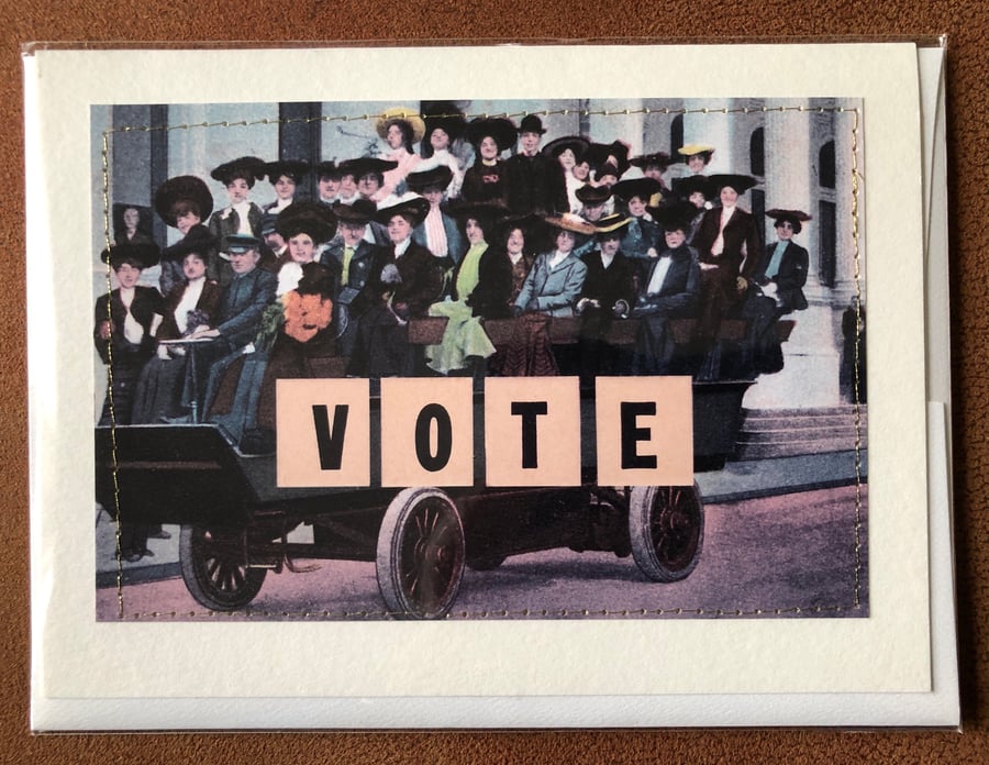 Image of Blank Greeting Card VOTE Wagon Full Of Suffragettes