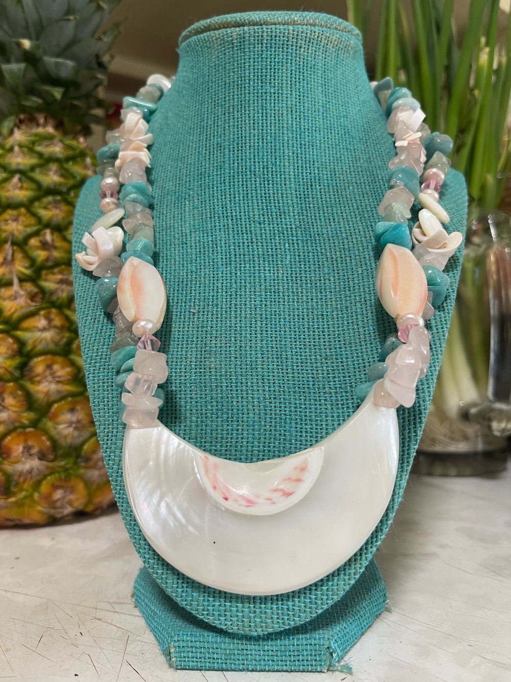 Cool Shell Necklace With Rose Quartz,  Amazonite and More