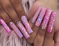 Image 2 of Nails - Long (Pink& Purple Rose Design)