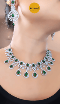 Image 1 of Amber Green-Stunning AD Necklace Set with Earrings in Green
