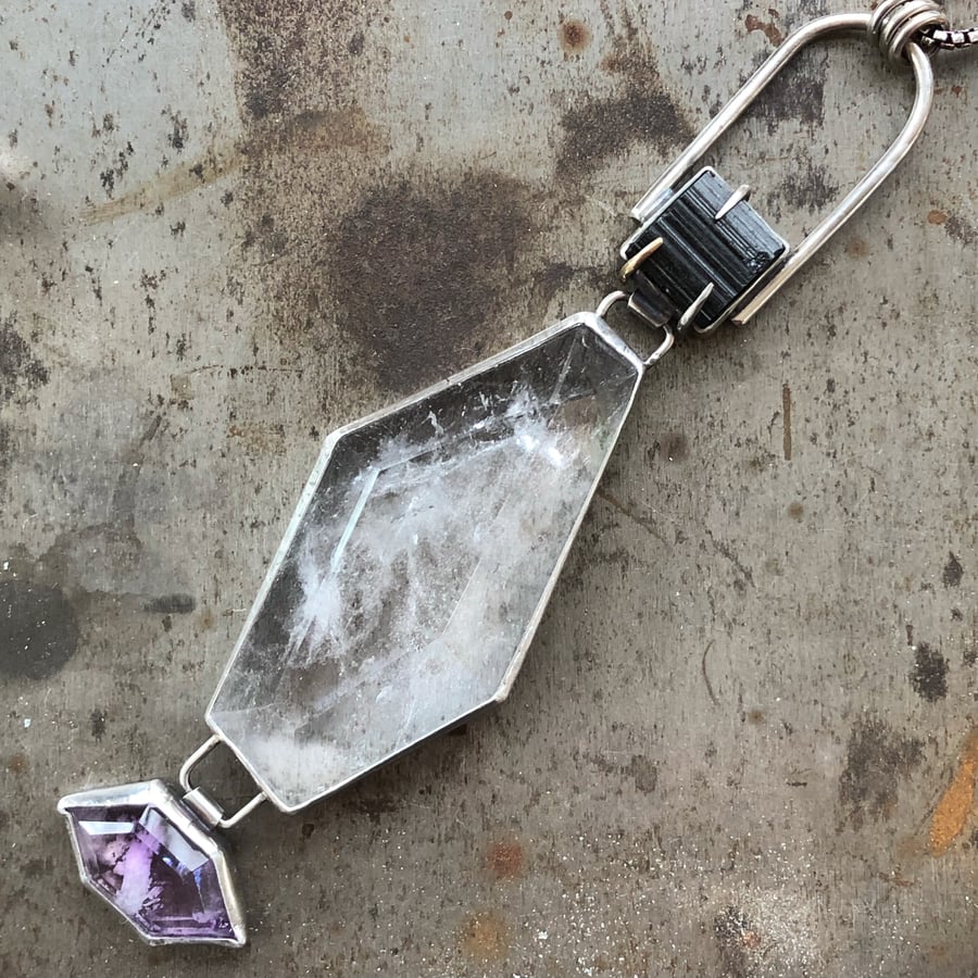 Image of Tourmaline, Quartz, & Amethyst Necklace