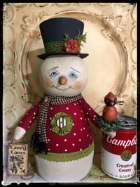 Image 3 of Snowman cardinal folk Art original winter Christmas doll