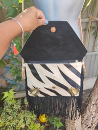 Image 6 of Yellowstone cross over body bag fringes / Moroccan stone ZEBRA