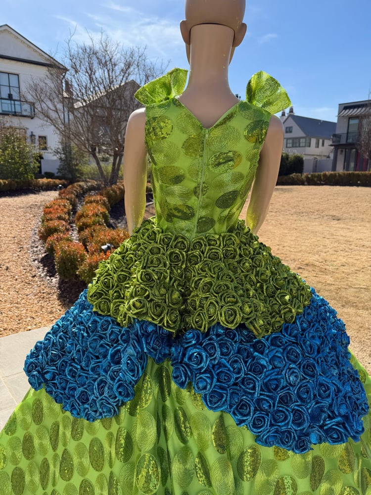 Image of Green & Blue Glitter Rose Prom Dress