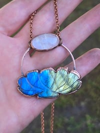 Image 1 of Electroformed carved labradorite and moonstone necklace