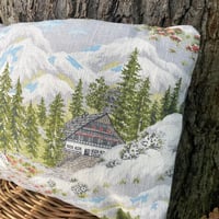 Image 4 of Vintage Barkcloth Alpine Mountain Cushion