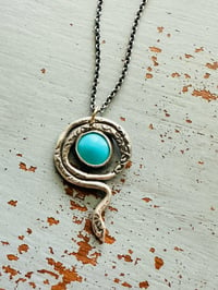 Image 1 of Kingman turquoise serpent talisman necklace