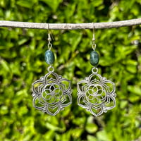 Image 1 of Moss Agate Seed of Life Earrings