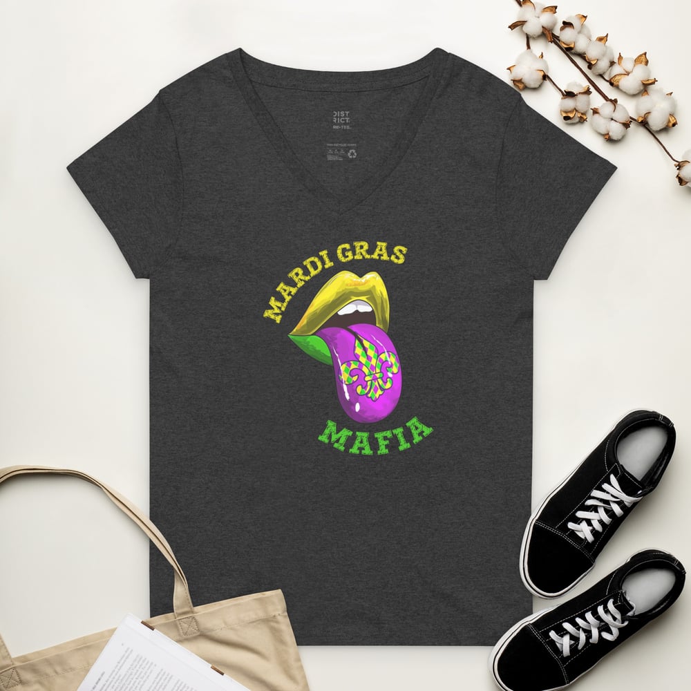 Image of Mardi Gras Mafia “Fleur De Tongue” Women’s recycled v-neck t-shirt
