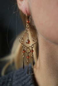 Image 1 of Brass + Orange Garnet Chained Chandelier Earrings