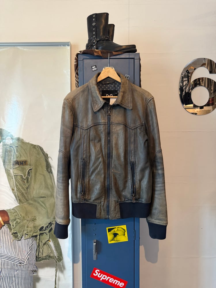 Image of Dolce & Gabbana Washed Grey Leather Jacket