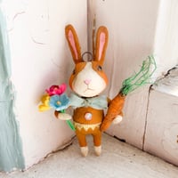 Image 1 of Brown and White Dutch Rabbit with Carrot and florals