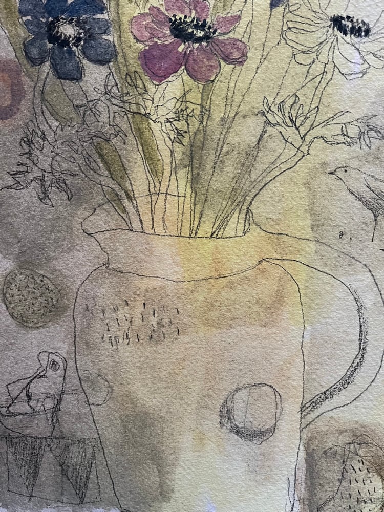 Image of Studio flowers and little bird. 