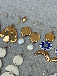 Image 1 of GOLD + PEARL MARQUIS EARRINGS