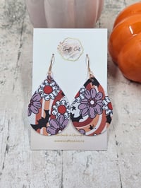 Image 1 of Retro Batty Flower Faux Leather Earrings
