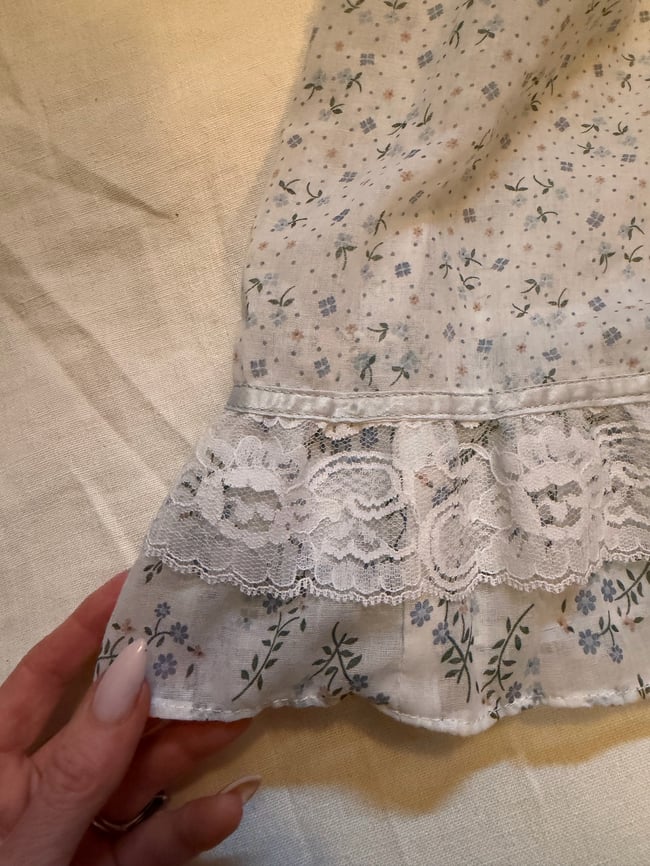 70s Gunne Sax lace up prairie corset sun dress 11 medium small calico white 