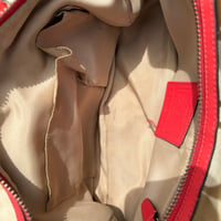 Image 3 of Coach Beige Signature C Satchel with Coral Trim
