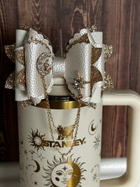 Image 3 of Starlight Shimmer Cream and Gold Moon, and Star Tumbler Straw Topper Bow