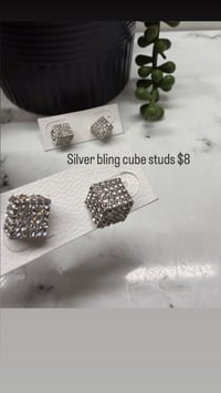 Silver bling cube studs