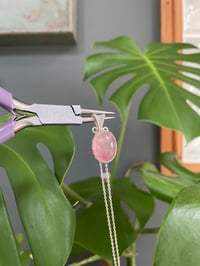 Image 3 of Silver Pink Strawberry Quartz Oval Crystal Necklace