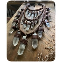 Image 2 of The Venus Necklace XL - Clear Quartz Crystals and Rich Brown Kodiak Leather