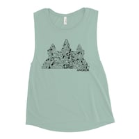 Floral Temple Ladies’ Muscle Tank - Dusty Blue 